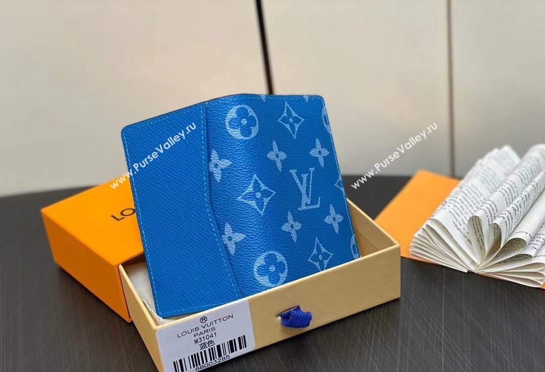 Louis Vuitton Taiga cowhide leather and Monogram canvas Pocket Organizer Wallet M83095 Blue 2024 (kiki-24021803)