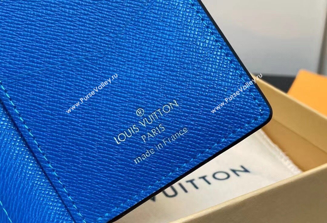 Louis Vuitton Taiga cowhide leather and Monogram canvas Pocket Organizer Wallet M83095 Blue 2024 (kiki-24021803)