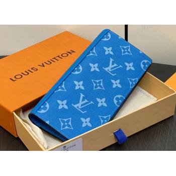 Louis Vuitton Taiga cowhide leather and Monogram canvas Brazza Wallet Blue 2024 (kiki-24021802)
