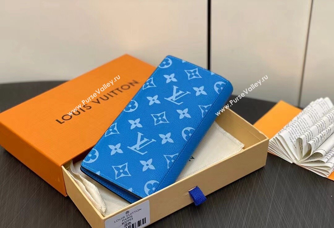 Louis Vuitton Taiga cowhide leather and Monogram canvas Brazza Wallet Blue 2024 (kiki-24021802)