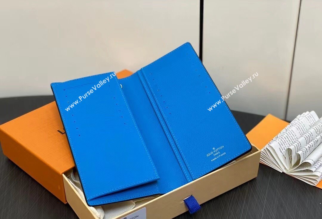 Louis Vuitton Taiga cowhide leather and Monogram canvas Brazza Wallet Blue 2024 (kiki-24021802)