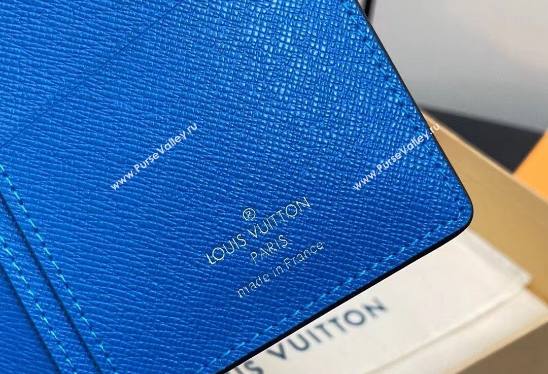 Louis Vuitton Taiga cowhide leather and Monogram canvas Brazza Wallet Blue 2024 (kiki-24021802)