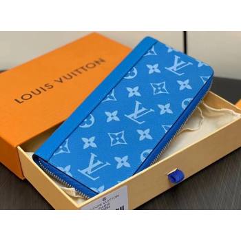 Louis Vuitton Taiga cowhide leather and Monogram canvas Zippy Vertical Wallet Blue 2024 (kiki-24021801)