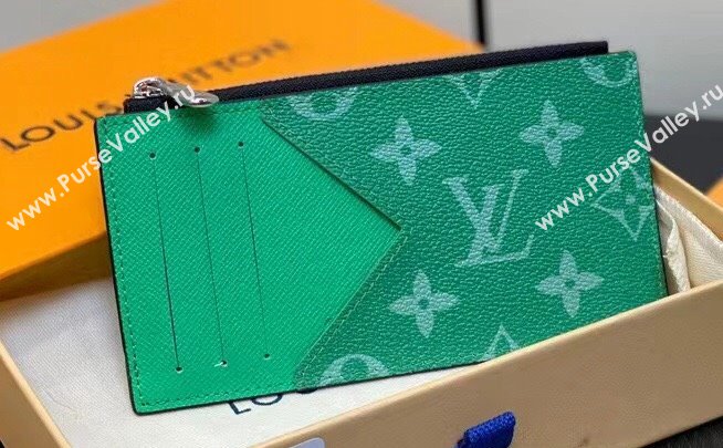 Louis Vuitton Taiga cowhide leather and Monogram canvas Coin Card Holder M83102 Green 2024 (kiki-24021810)