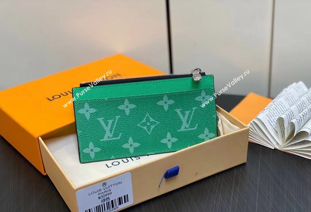 Louis Vuitton Taiga cowhide leather and Monogram canvas Coin Card Holder M83102 Green 2024 (kiki-24021810)