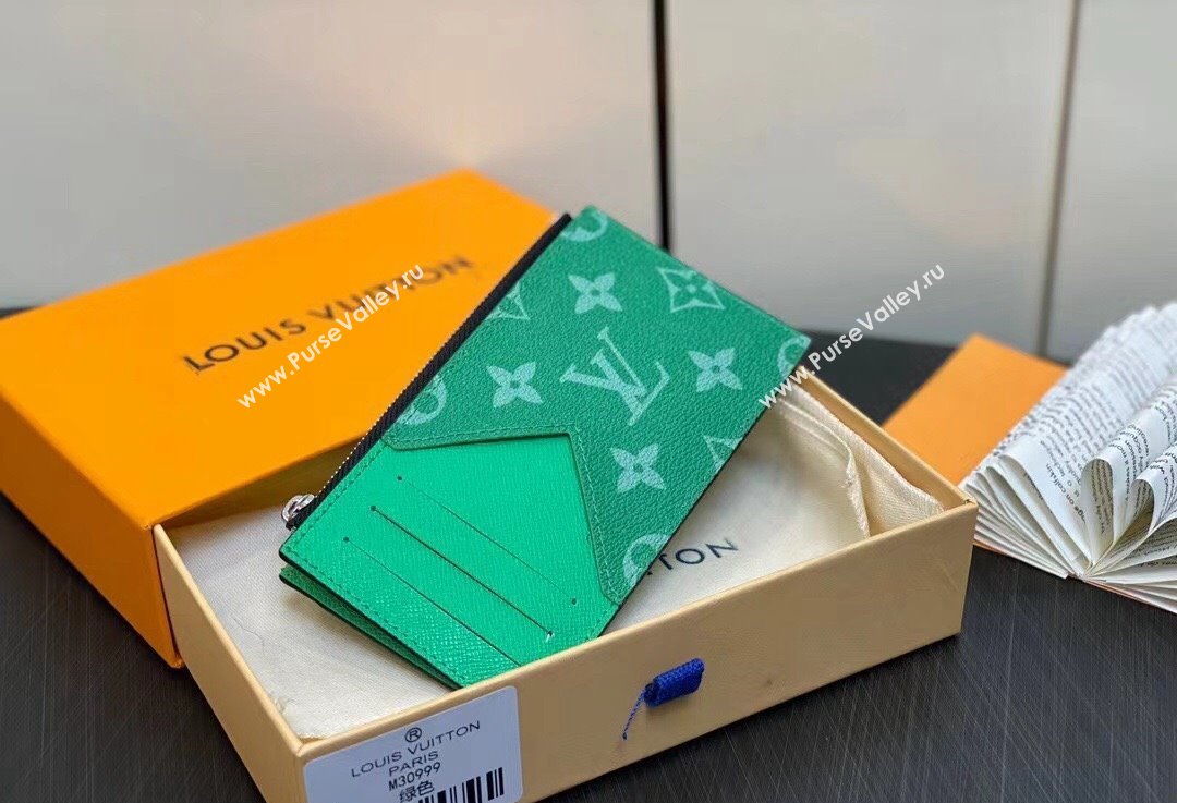 Louis Vuitton Taiga cowhide leather and Monogram canvas Coin Card Holder M83102 Green 2024 (kiki-24021810)