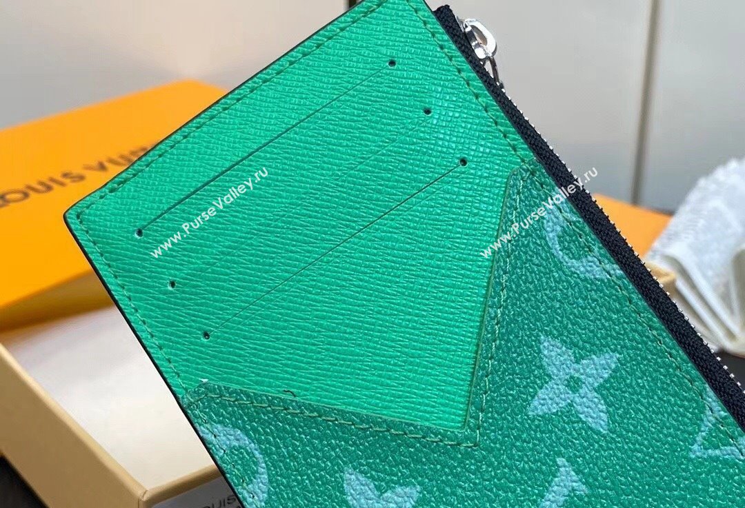 Louis Vuitton Taiga cowhide leather and Monogram canvas Coin Card Holder M83102 Green 2024 (kiki-24021810)