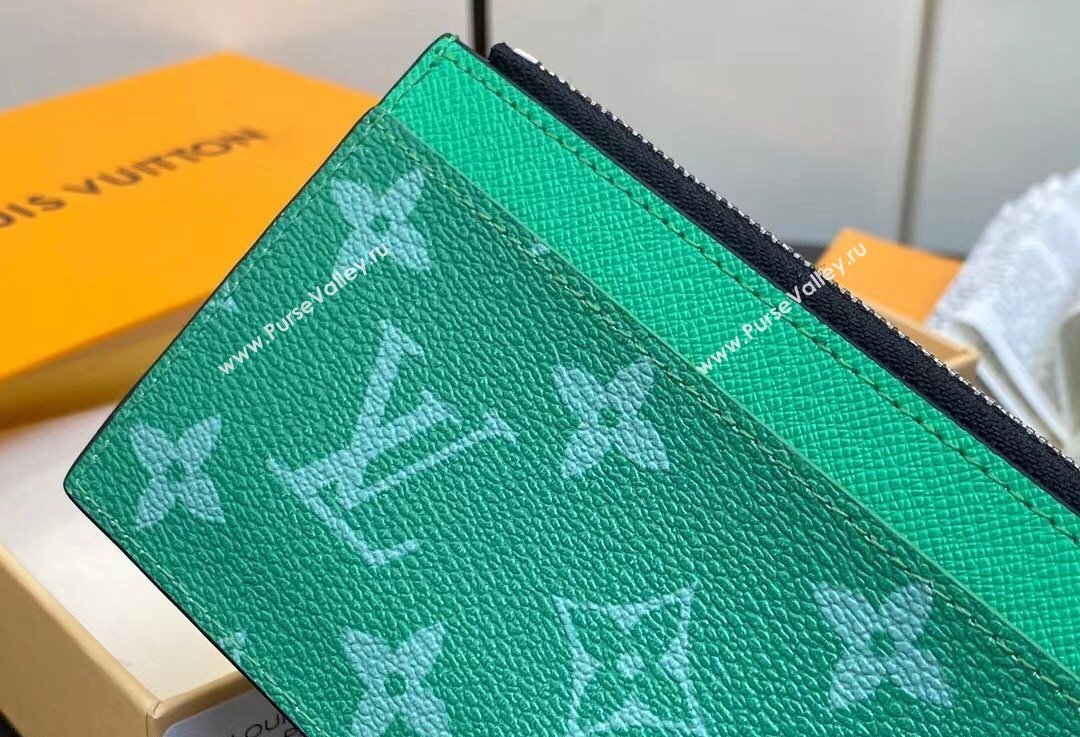 Louis Vuitton Taiga cowhide leather and Monogram canvas Coin Card Holder M83102 Green 2024 (kiki-24021810)