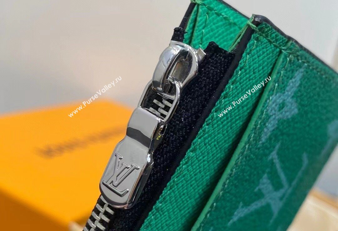 Louis Vuitton Taiga cowhide leather and Monogram canvas Coin Card Holder M83102 Green 2024 (kiki-24021810)