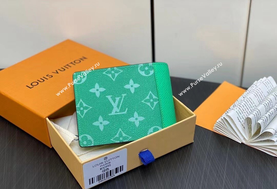 Louis Vuitton Taiga cowhide leather and Monogram canvas Multiple Wallet M30993 Green 2024 (kiki-24021809)