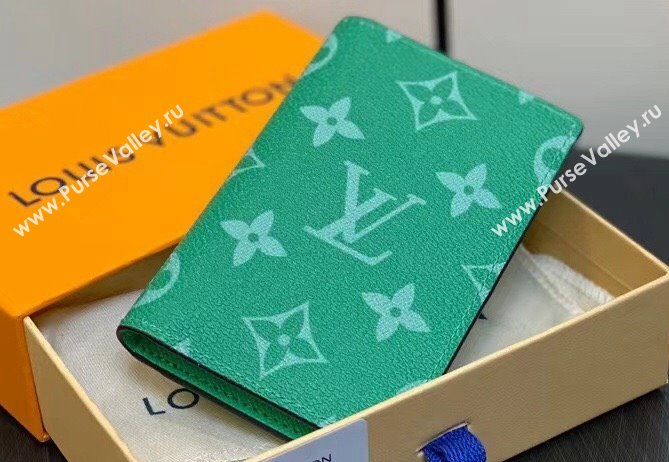 Louis Vuitton Taiga cowhide leather and Monogram canvas Pocket Organizer Wallet M83101 Green 2024 (kiki-24021808)