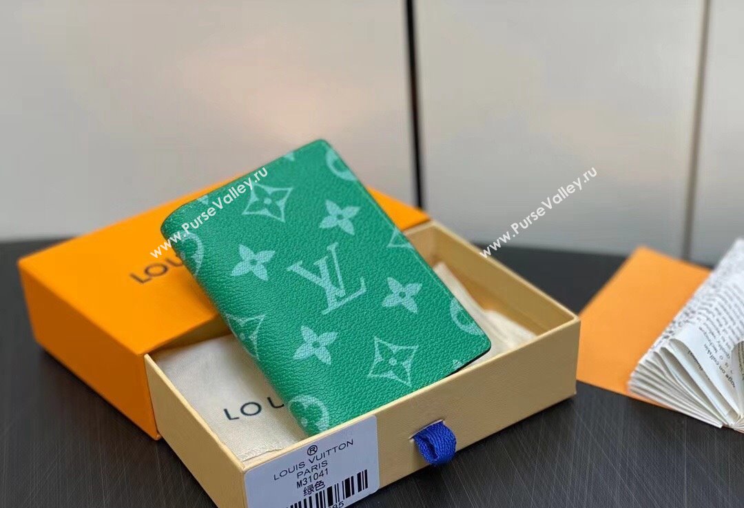 Louis Vuitton Taiga cowhide leather and Monogram canvas Pocket Organizer Wallet M83101 Green 2024 (kiki-24021808)