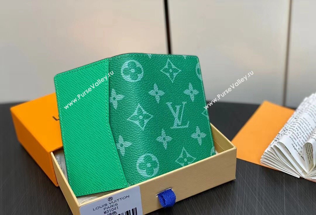 Louis Vuitton Taiga cowhide leather and Monogram canvas Pocket Organizer Wallet M83101 Green 2024 (kiki-24021808)