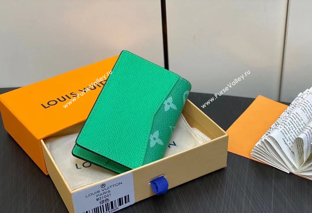 Louis Vuitton Taiga cowhide leather and Monogram canvas Pocket Organizer Wallet M83101 Green 2024 (kiki-24021808)