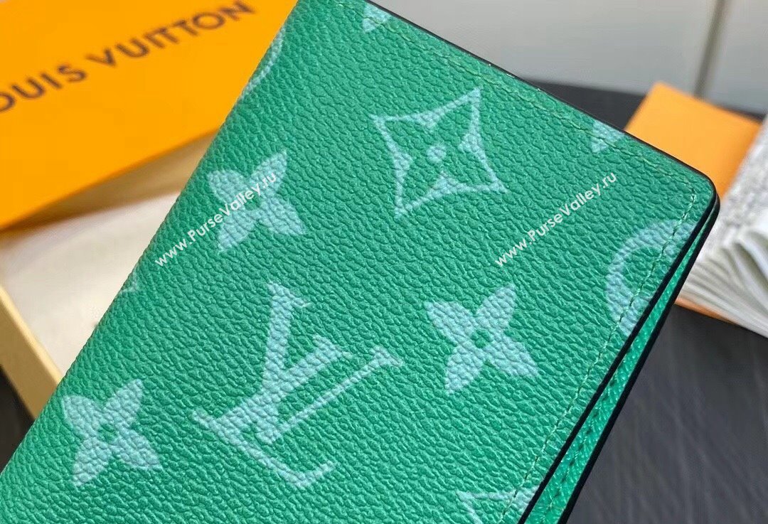 Louis Vuitton Taiga cowhide leather and Monogram canvas Pocket Organizer Wallet M83101 Green 2024 (kiki-24021808)