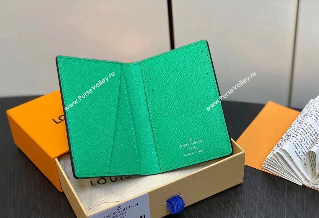 Louis Vuitton Taiga cowhide leather and Monogram canvas Pocket Organizer Wallet M83101 Green 2024 (kiki-24021808)