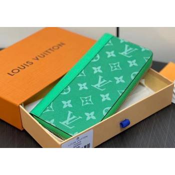 Louis Vuitton Taiga cowhide leather and Monogram canvas Zippy Vertical Wallet Green 2024 (kiki-24021806)