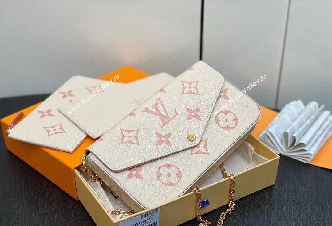 Louis Vuitton Monogram Empreinte Felicie Pochette Bag M83025 White/Pink 2024 (kiki-24021816)