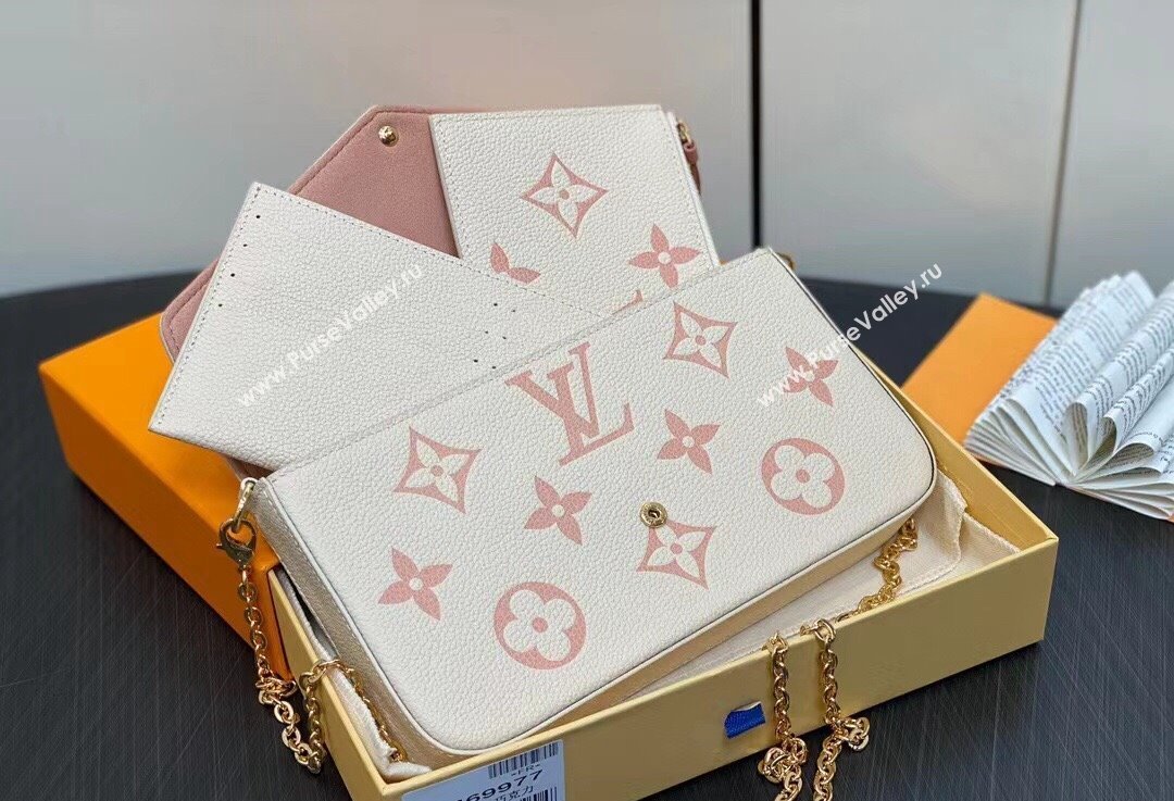 Louis Vuitton Monogram Empreinte Felicie Pochette Bag M83025 White/Pink 2024 (kiki-24021816)