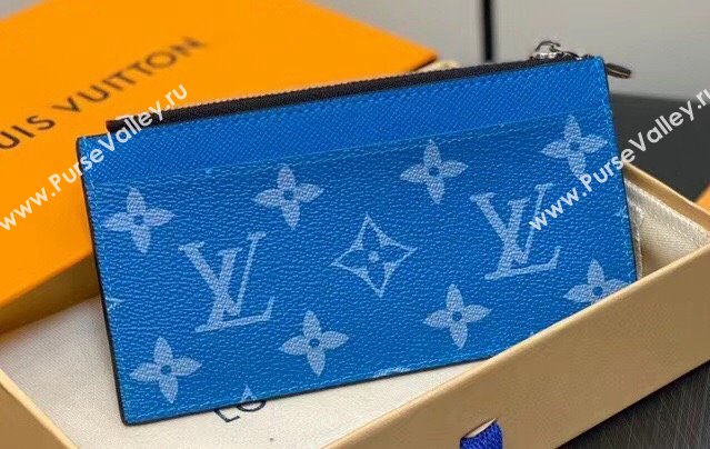 Louis Vuitton Taiga cowhide leather and Monogram canvas Coin Card Holder M83102 Blue 2024 (kiki-24021805)