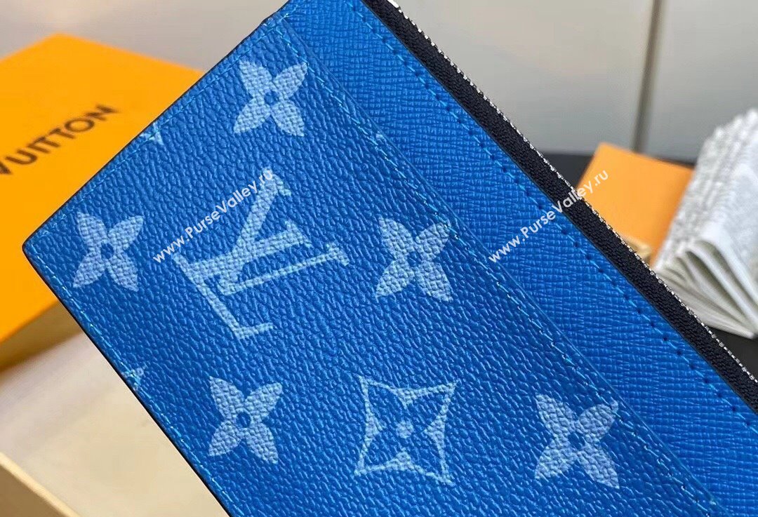 Louis Vuitton Taiga cowhide leather and Monogram canvas Coin Card Holder M83102 Blue 2024 (kiki-24021805)