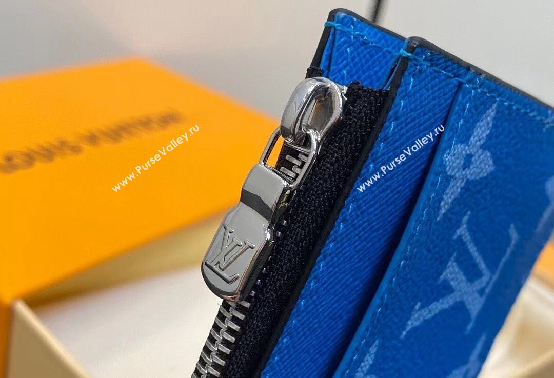 Louis Vuitton Taiga cowhide leather and Monogram canvas Coin Card Holder M83102 Blue 2024 (kiki-24021805)