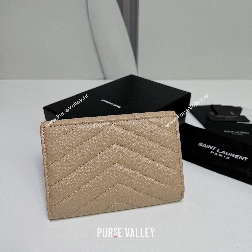 Saint Laurent Cassandre Matelasse Small Envelope Wallet In Grain De Poudre Embossed Leather 414404 Beige/Gold (nana-24022111)