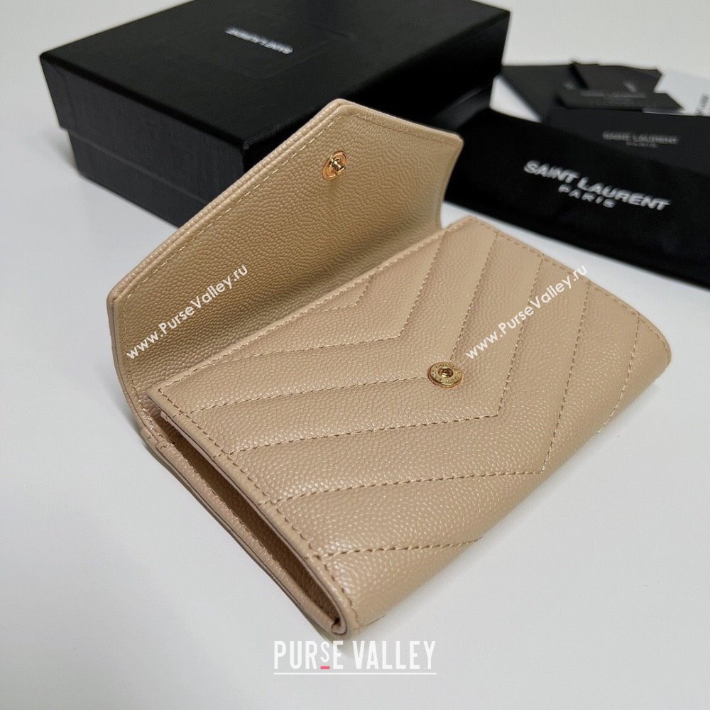 Saint Laurent Cassandre Matelasse Small Envelope Wallet In Grain De Poudre Embossed Leather 414404 Beige/Gold (nana-24022111)