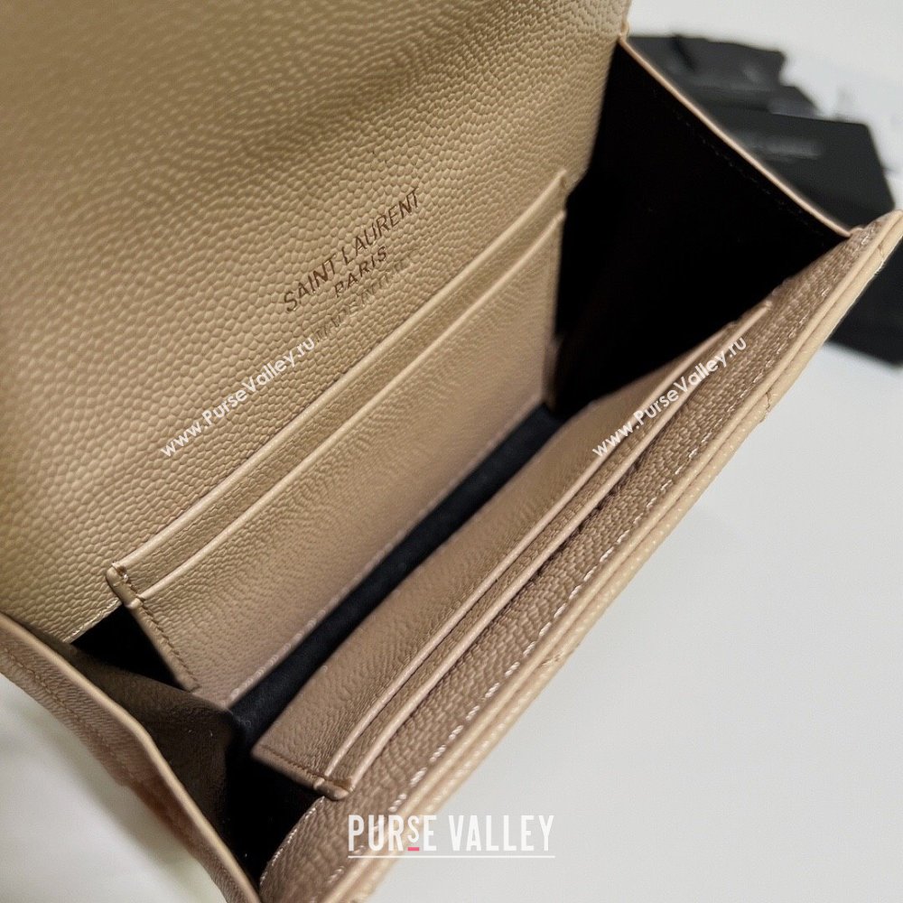 Saint Laurent Cassandre Matelasse Small Envelope Wallet In Grain De Poudre Embossed Leather 414404 Beige/Gold (nana-24022111)