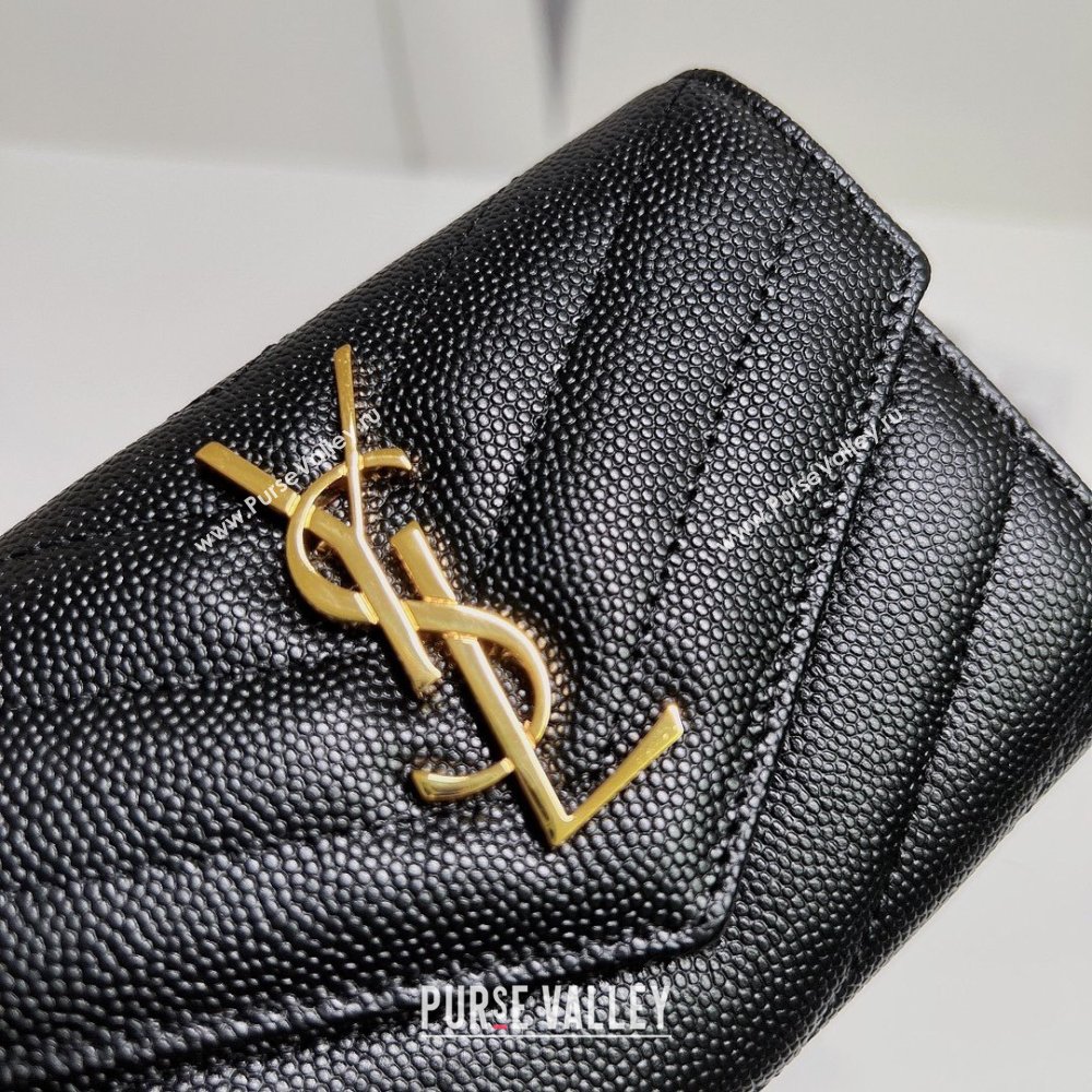 Saint Laurent Cassandre Matelasse Small Envelope Wallet In Grain De Poudre Embossed Leather 414404 Black/Gold (nana-24022107)