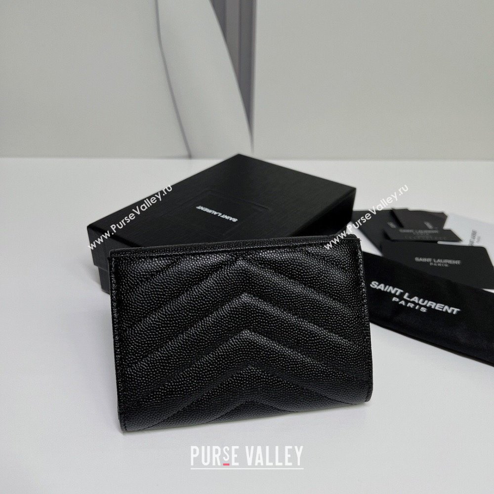 Saint Laurent Cassandre Matelasse Small Envelope Wallet In Grain De Poudre Embossed Leather 414404 Black/Gold (nana-24022107)