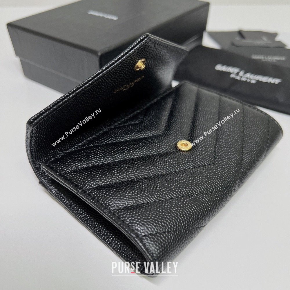 Saint Laurent Cassandre Matelasse Small Envelope Wallet In Grain De Poudre Embossed Leather 414404 Black/Gold (nana-24022107)