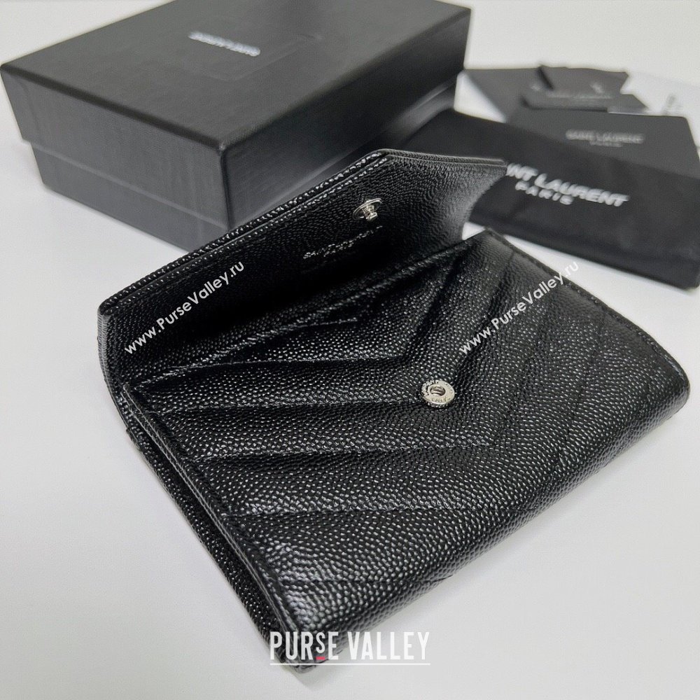 Saint Laurent Cassandre Matelasse Small Envelope Wallet In Grain De Poudre Embossed Leather 414404 Black/Silver (nana-24022108)