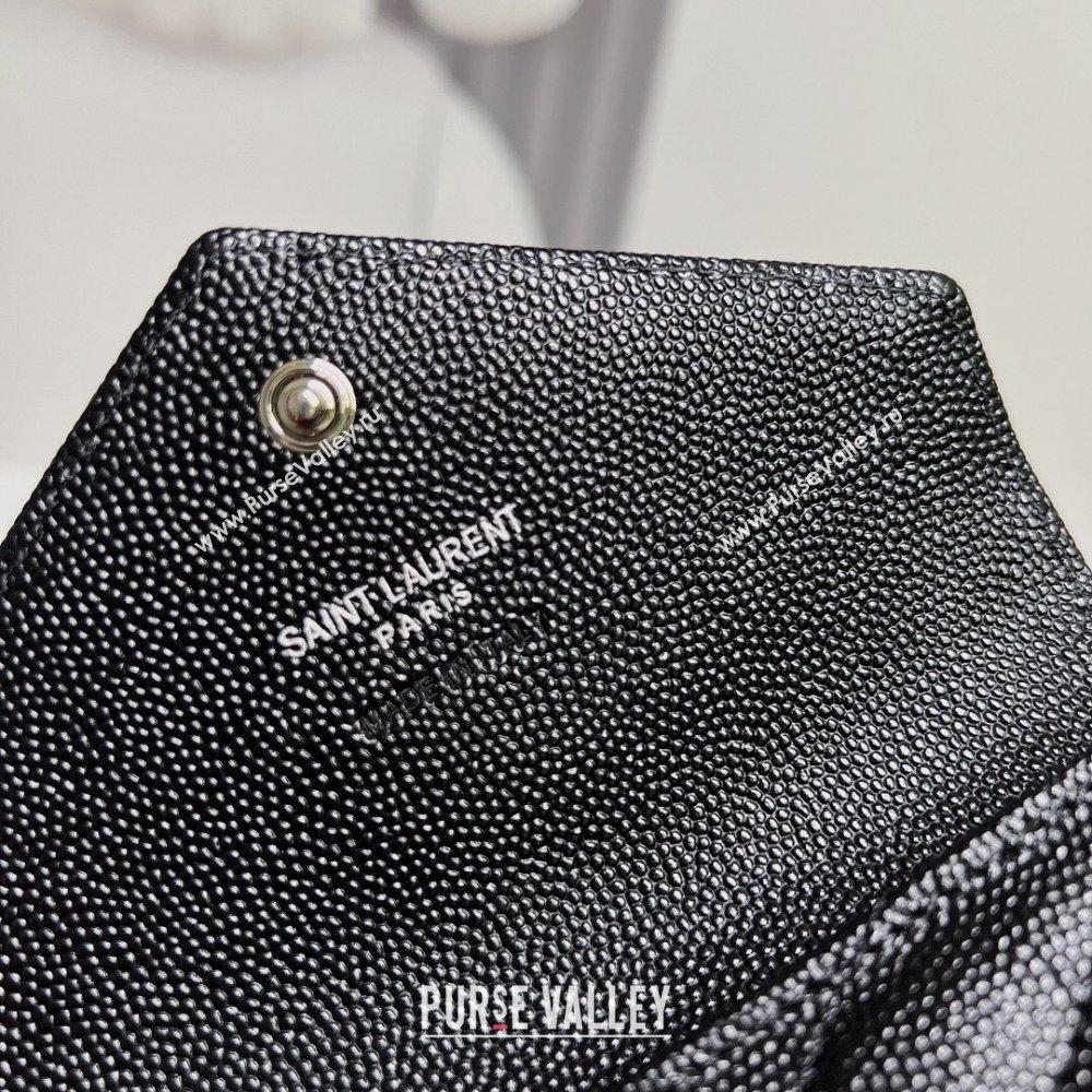 Saint Laurent Cassandre Matelasse Small Envelope Wallet In Grain De Poudre Embossed Leather 414404 Black/Silver (nana-24022108)