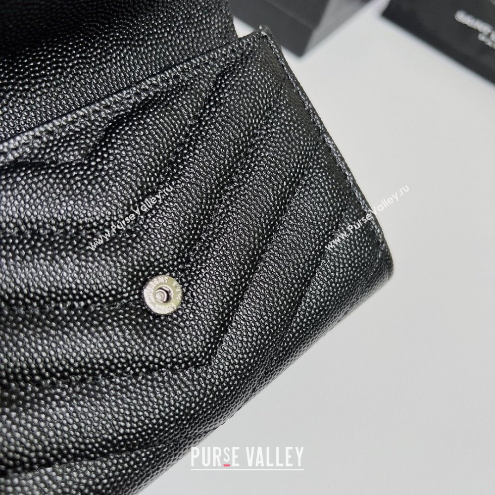 Saint Laurent Cassandre Matelasse Small Envelope Wallet In Grain De Poudre Embossed Leather 414404 Black/Silver (nana-24022108)