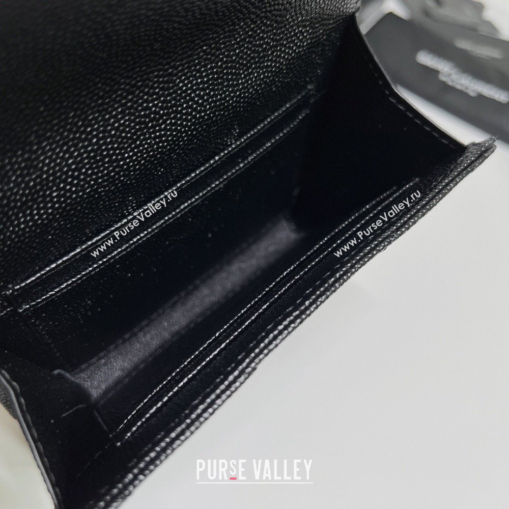 Saint Laurent Cassandre Matelasse Small Envelope Wallet In Grain De Poudre Embossed Leather 414404 Black/Silver (nana-24022108)