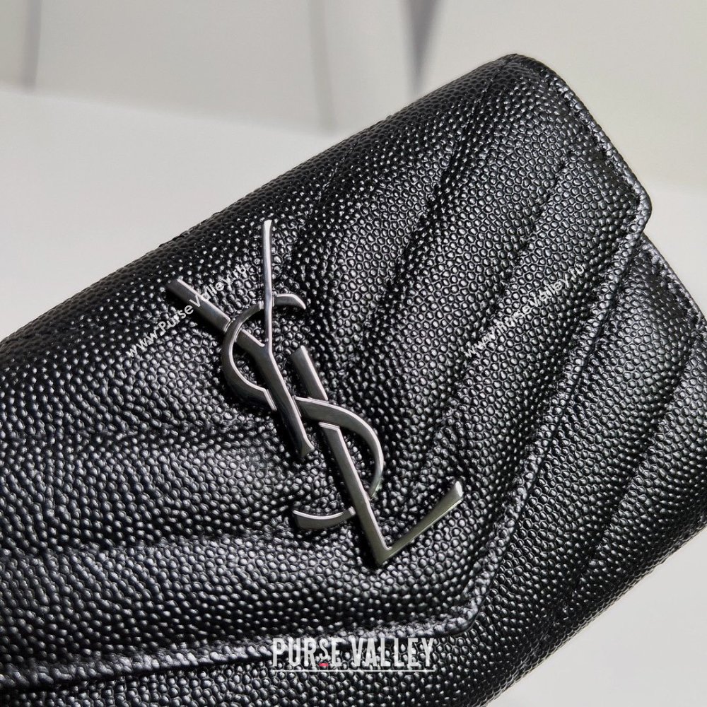 Saint Laurent Cassandre Matelasse Small Envelope Wallet In Grain De Poudre Embossed Leather 414404 Black (nana-24022106)