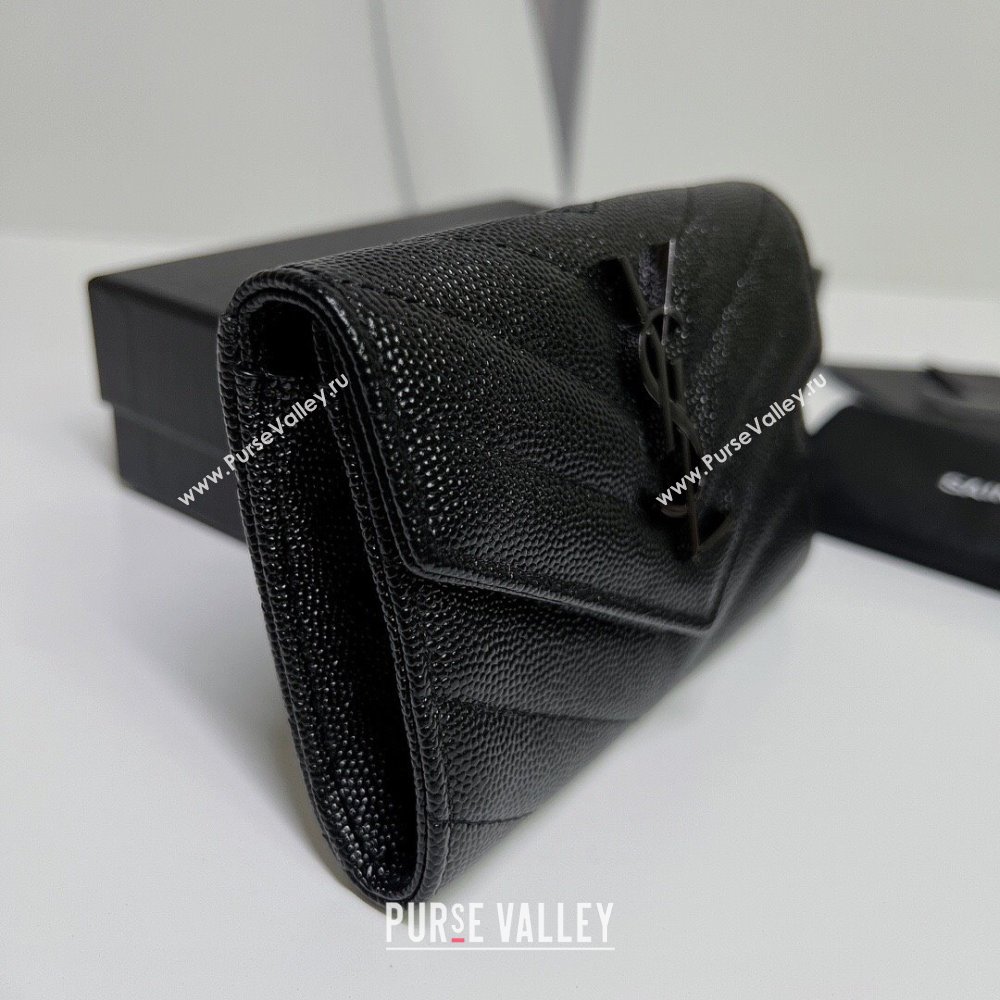 Saint Laurent Cassandre Matelasse Small Envelope Wallet In Grain De Poudre Embossed Leather 414404 Black (nana-24022106)