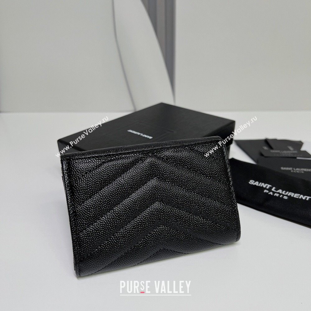 Saint Laurent Cassandre Matelasse Small Envelope Wallet In Grain De Poudre Embossed Leather 414404 Black (nana-24022106)