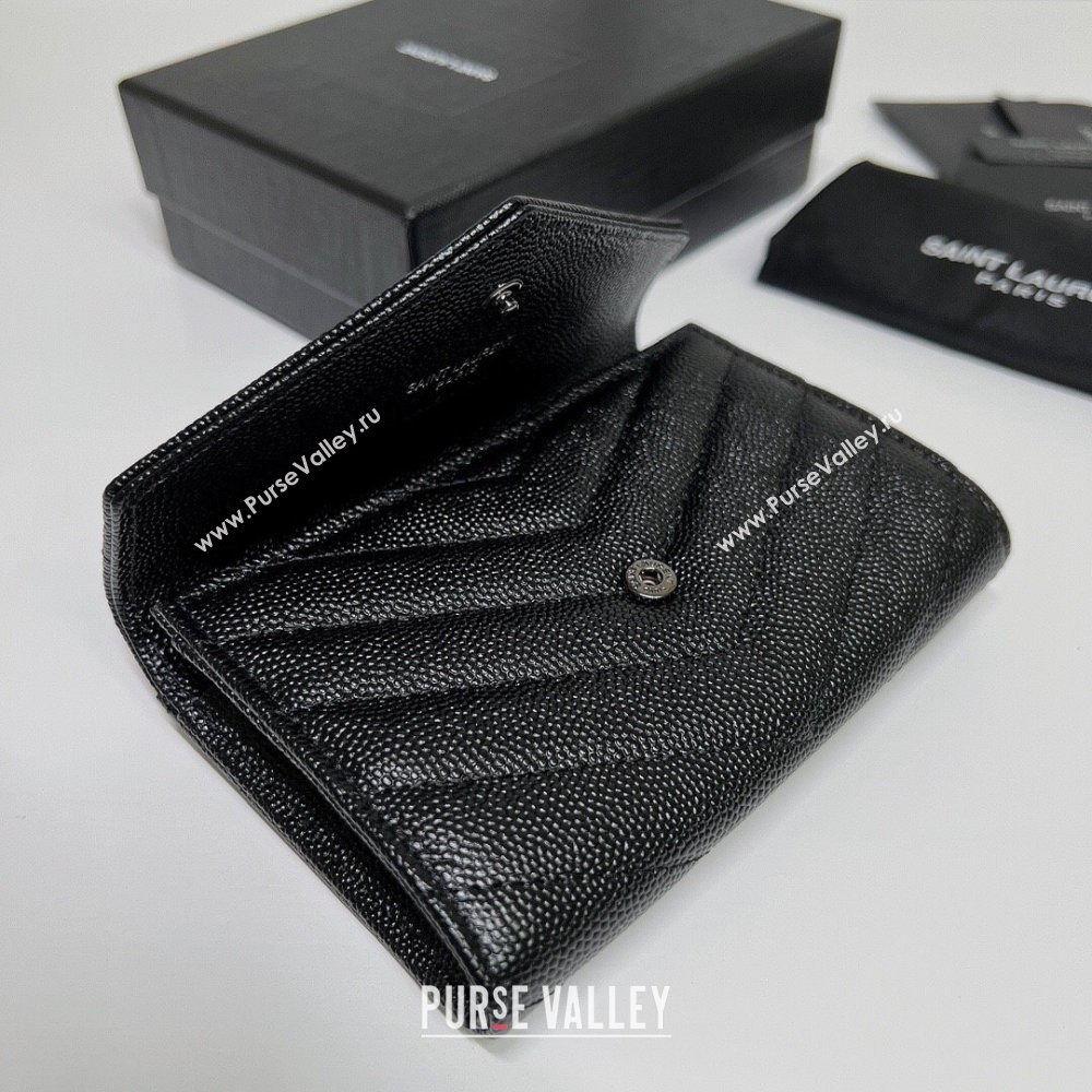 Saint Laurent Cassandre Matelasse Small Envelope Wallet In Grain De Poudre Embossed Leather 414404 Black (nana-24022106)