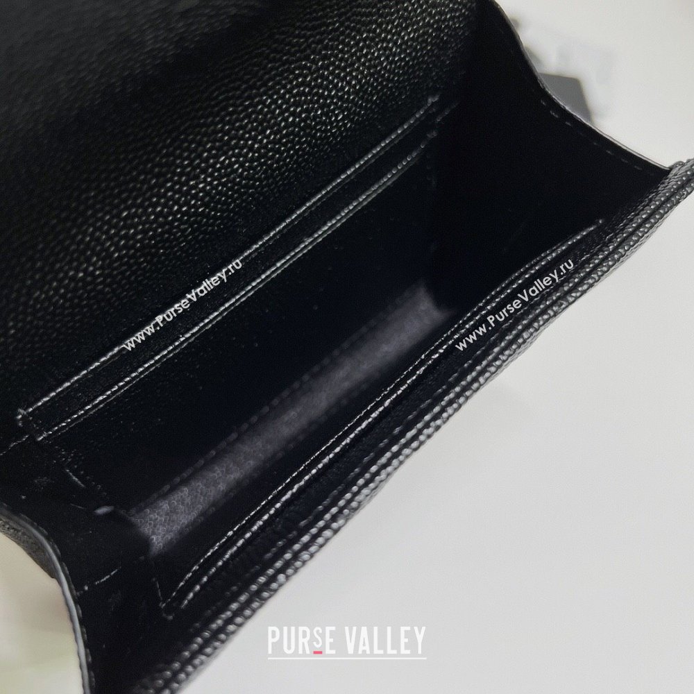 Saint Laurent Cassandre Matelasse Small Envelope Wallet In Grain De Poudre Embossed Leather 414404 Black (nana-24022106)