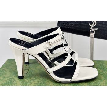 Gucci Heel 9.5cm slim Horsebit slide sandals 776643 Leather White 2024 (modeng-24022209)