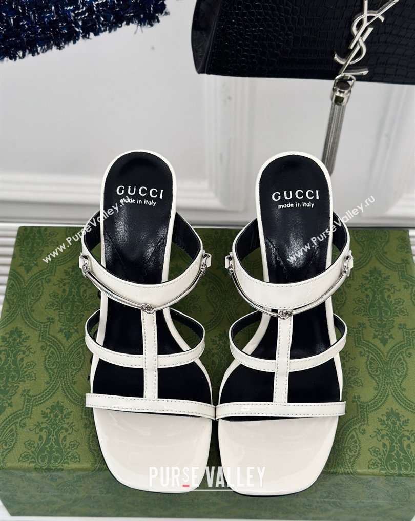 Gucci Heel 9.5cm slim Horsebit slide sandals 776643 Leather White 2024 (modeng-24022209)