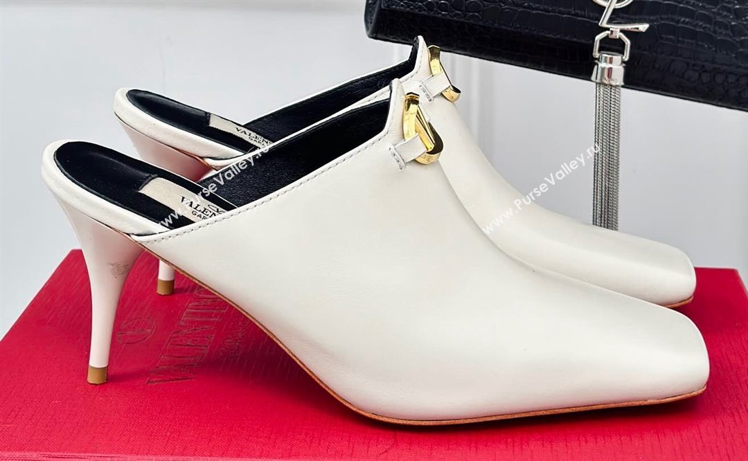 Valentino Heel 7.5cm The Bold Edition VLogo Mules Leather White 2024 (modeng-24022202)