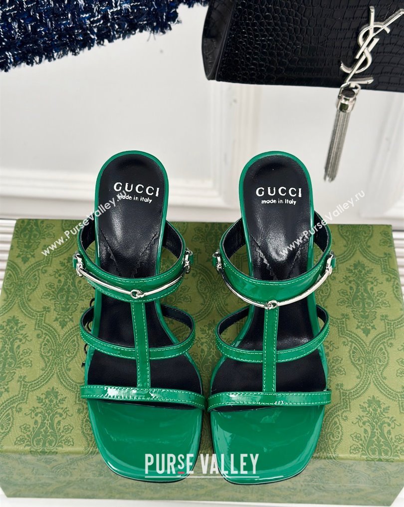 Gucci Heel 9.5cm slim Horsebit slide sandals 776643 Leather Green 2024 (modeng-24022213)