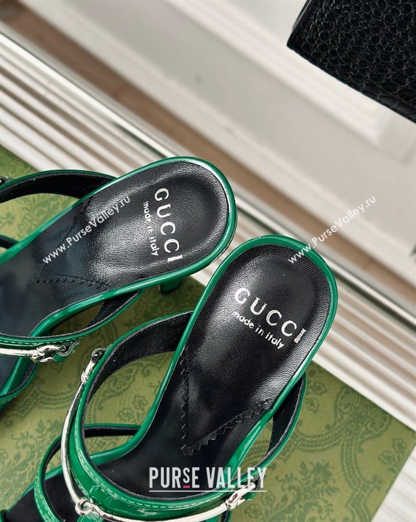 Gucci Heel 9.5cm slim Horsebit slide sandals 776643 Leather Green 2024 (modeng-24022213)