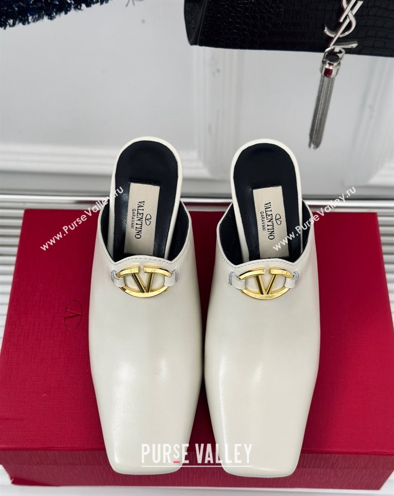 Valentino Heel 7.5cm The Bold Edition VLogo Mules Leather White 2024 (modeng-24022202)