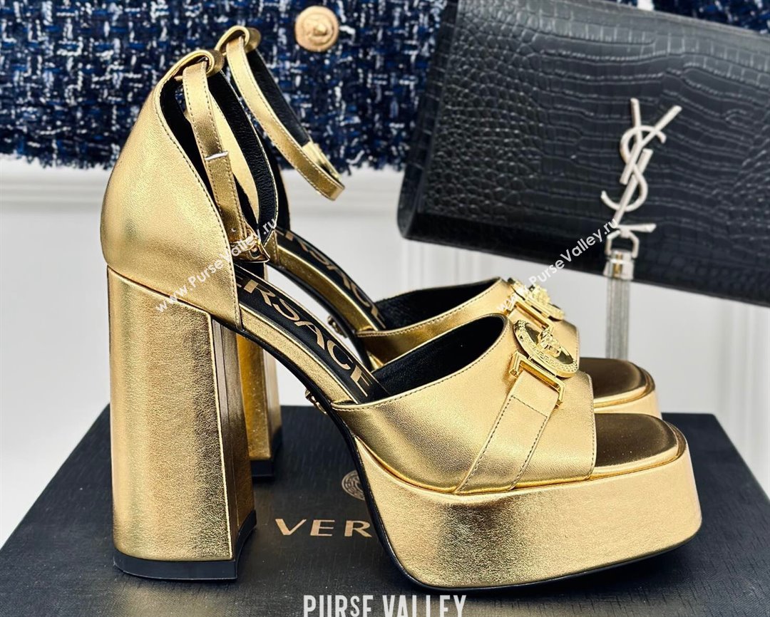Versace Heel 12cm Platform 4cm Platform Medusa Buckle Sandals Metallic Gold 2024 (modeng-24022304)