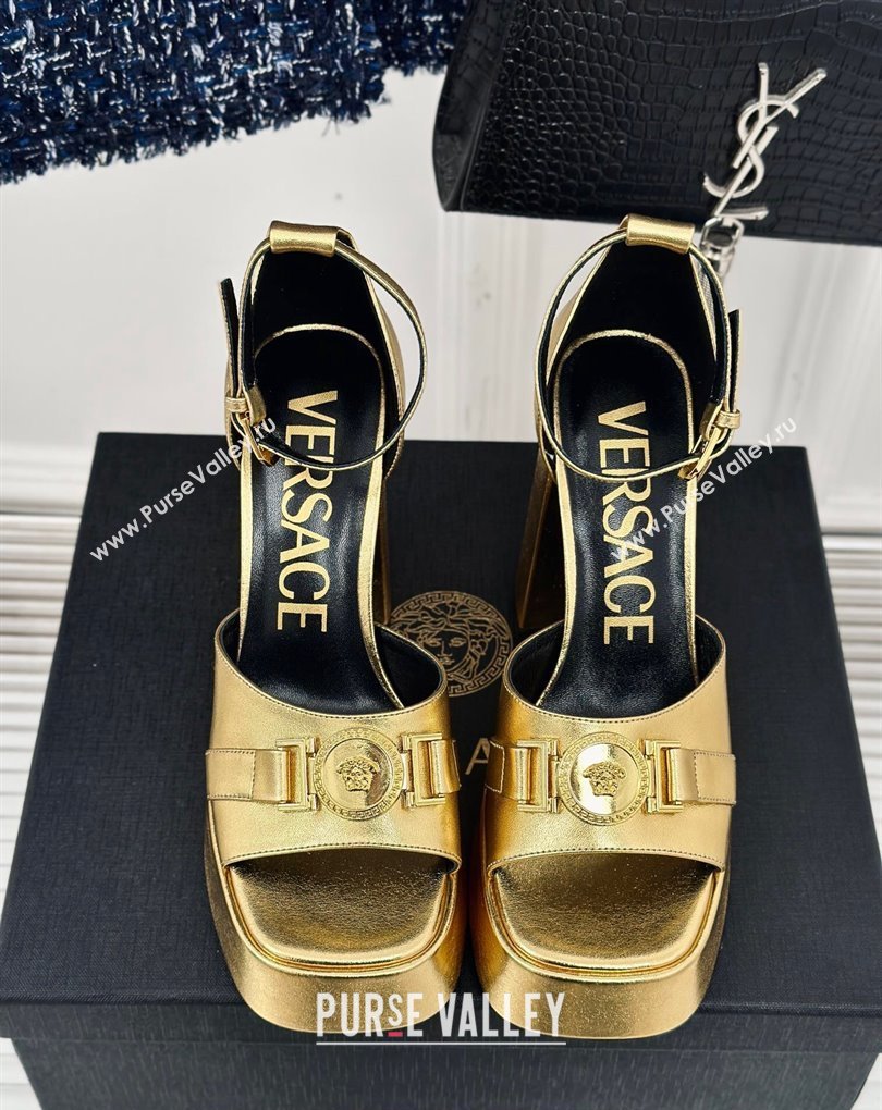 Versace Heel 12cm Platform 4cm Platform Medusa Buckle Sandals Metallic Gold 2024 (modeng-24022304)