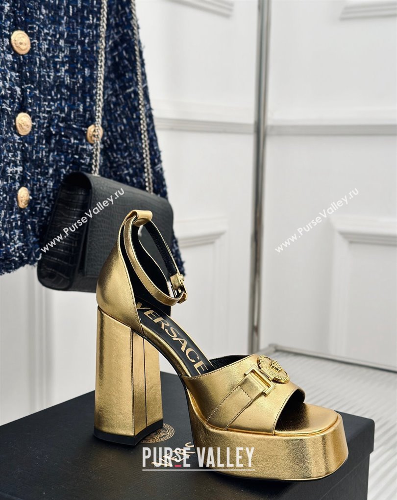 Versace Heel 12cm Platform 4cm Platform Medusa Buckle Sandals Metallic Gold 2024 (modeng-24022304)